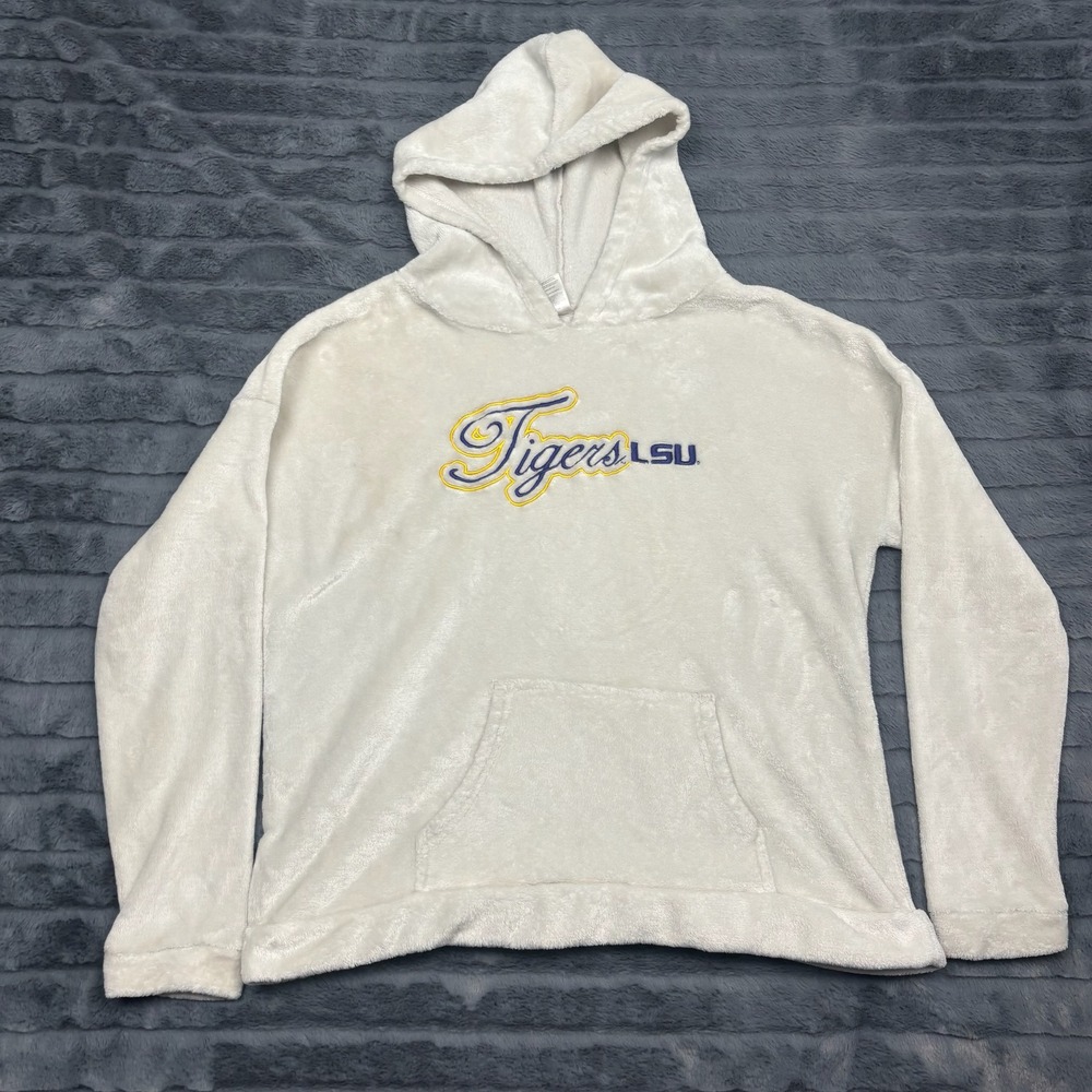 Sideline Apparel LSU Tigers Women XL Cream Plush Fleece Hoodie Fanwear 10836